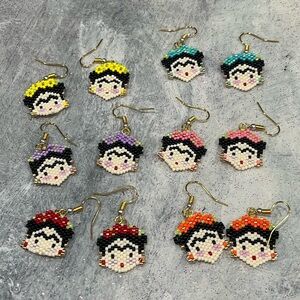 Colorful Beaded Face Earrings Set